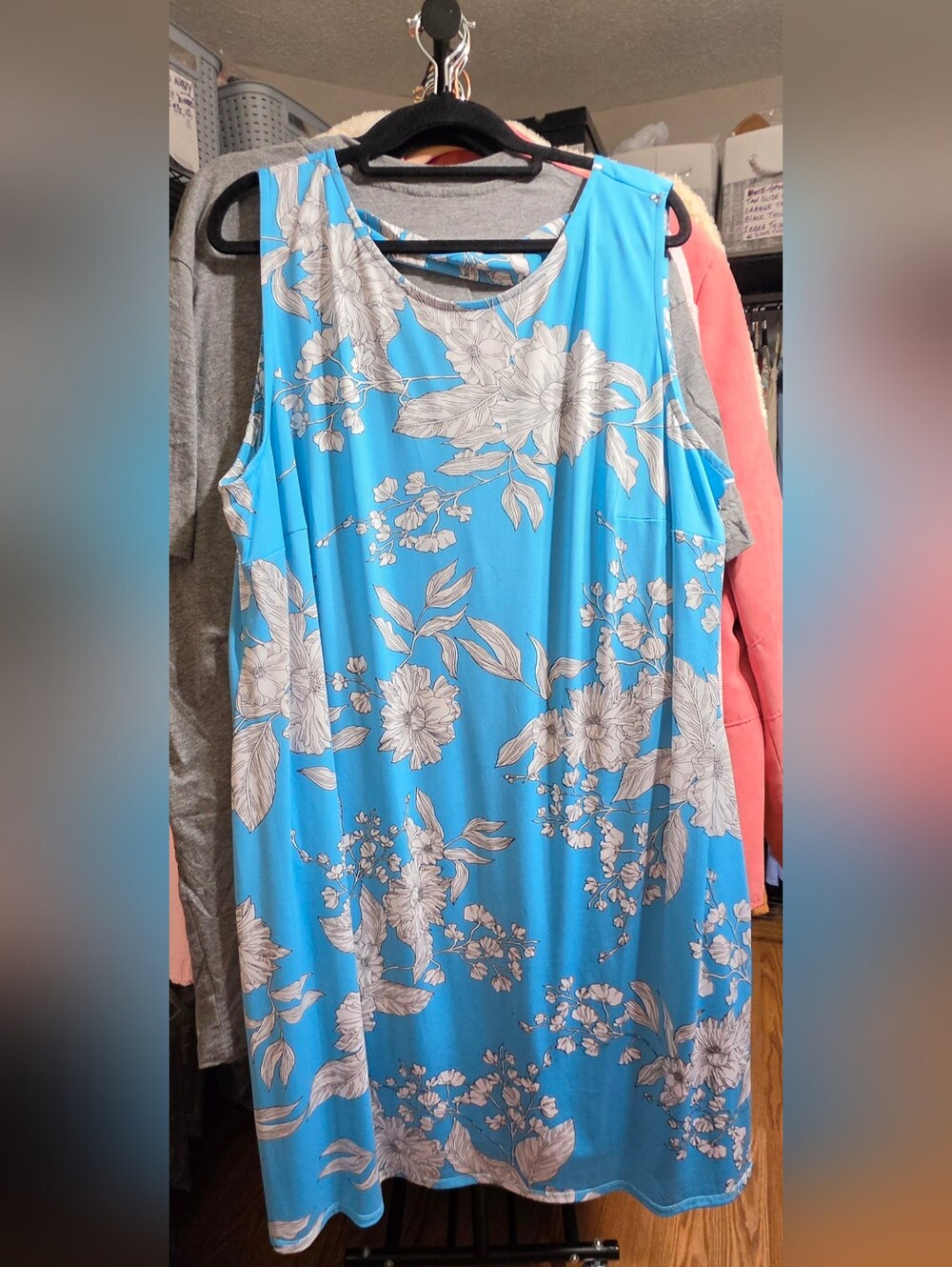 MSK Blue Floral Sleeveless Tank Sun Dress